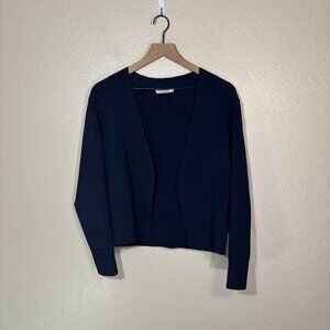 MM Lafleur Jacket Womens Large Viscose Knit Stretch Open Front Blazer Navy